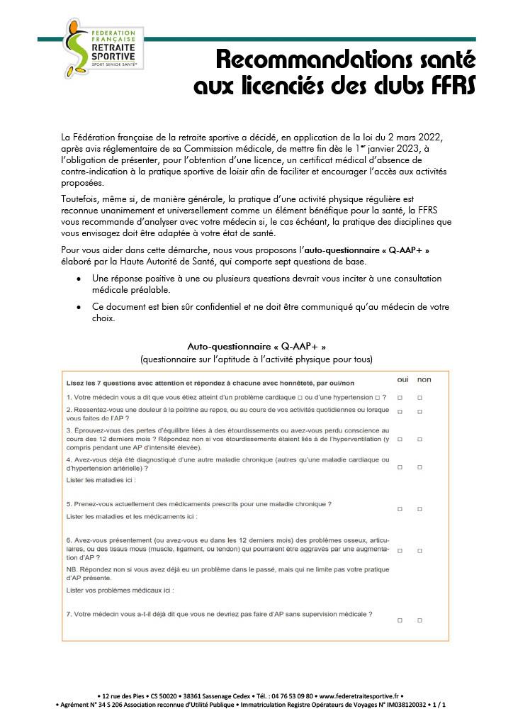 Questionnaire de sante site 1